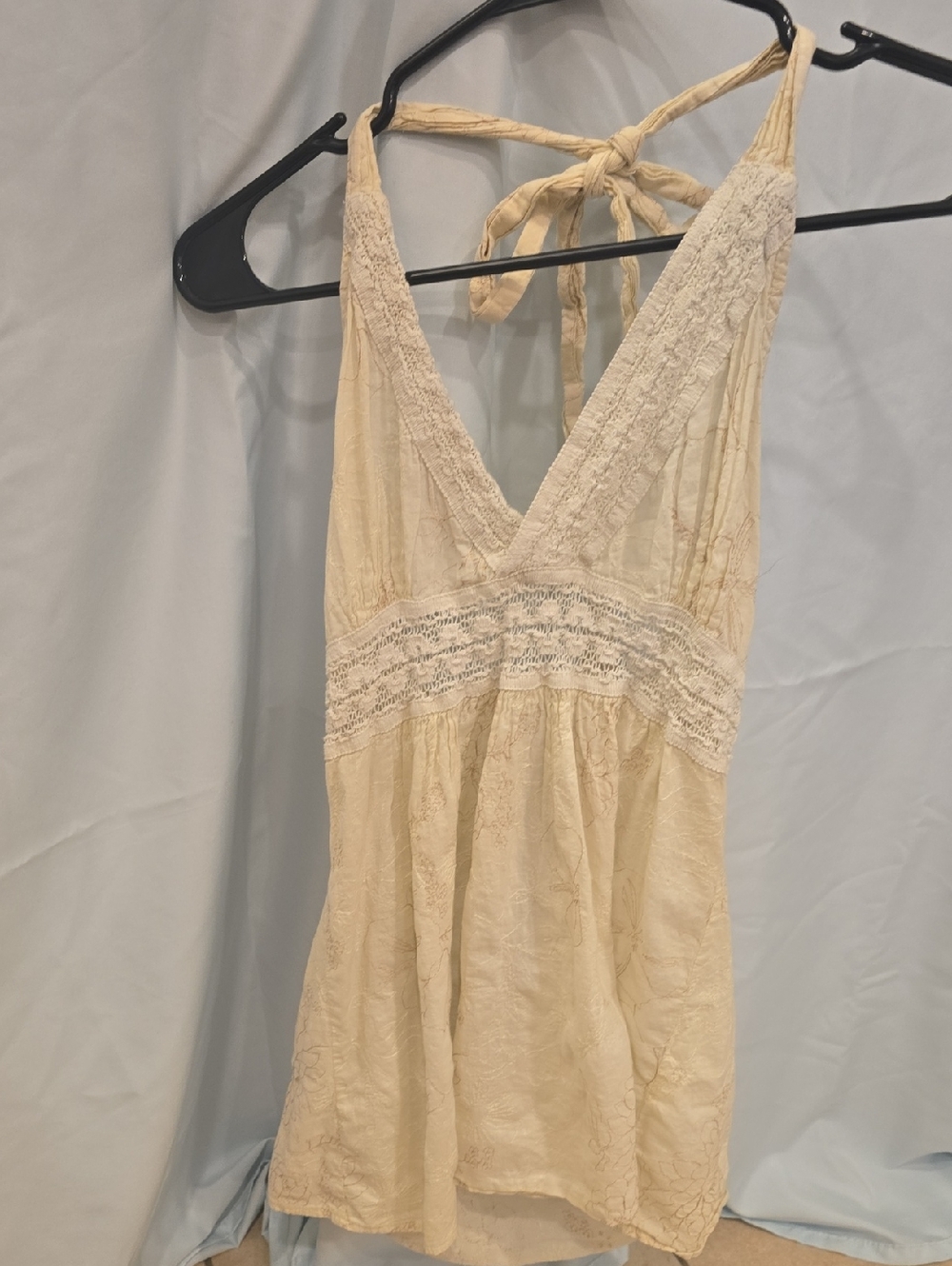 Vintage Forever 21 Cream Lace Halter V-Neck Chemise